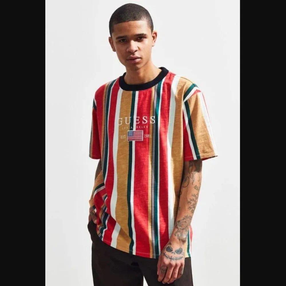 Urban Outfitters Guess Originals Striped Sayer Short Sleeve Hip Hop Casual - Picture 2 of 7